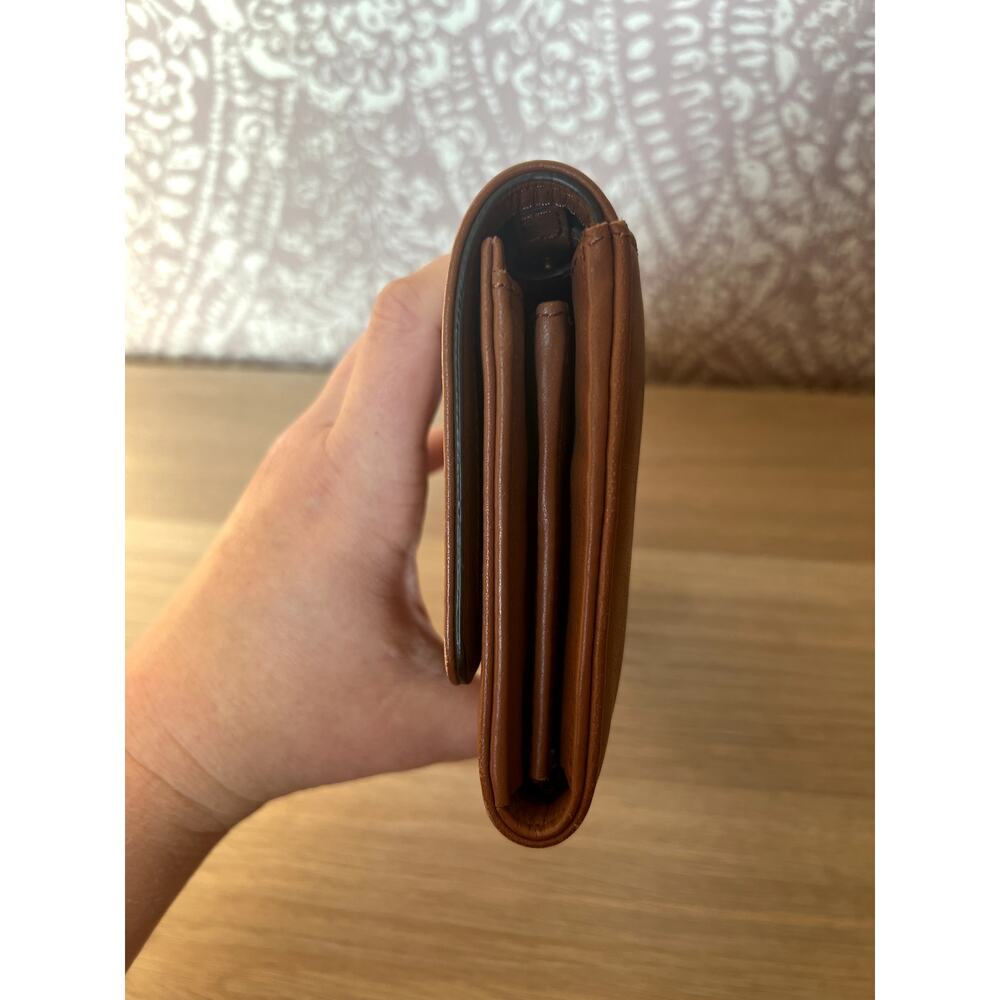 Cole Haan Brown Tan Leather Gold Accent Luxury Large Wallet Clutch - Picture 5 of 12